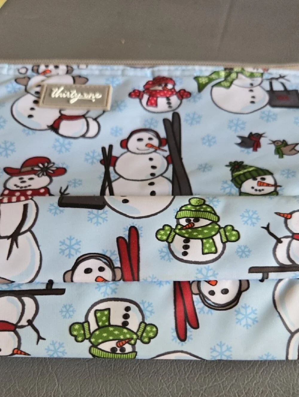 thirty-one Light Blue Snowman Print Thermal Bag with Taupe Logo Patch